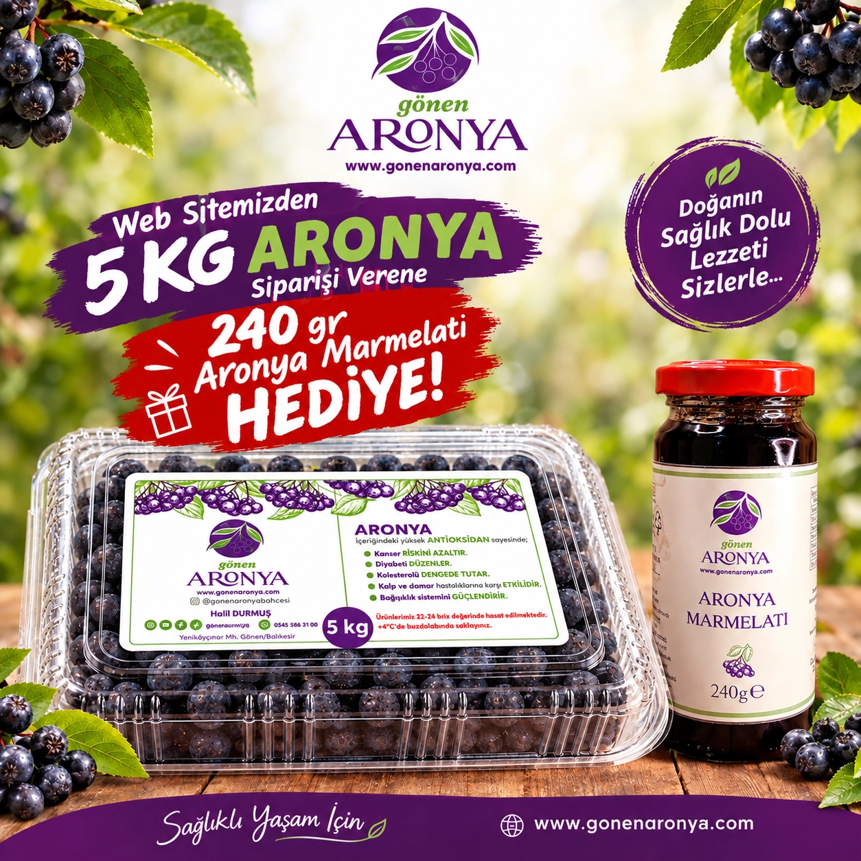 Aronya Meyvesinde kampanya 5kg Taze Aronya meyvesi sipariş verene 240 gr aronya marmelatı hediye
